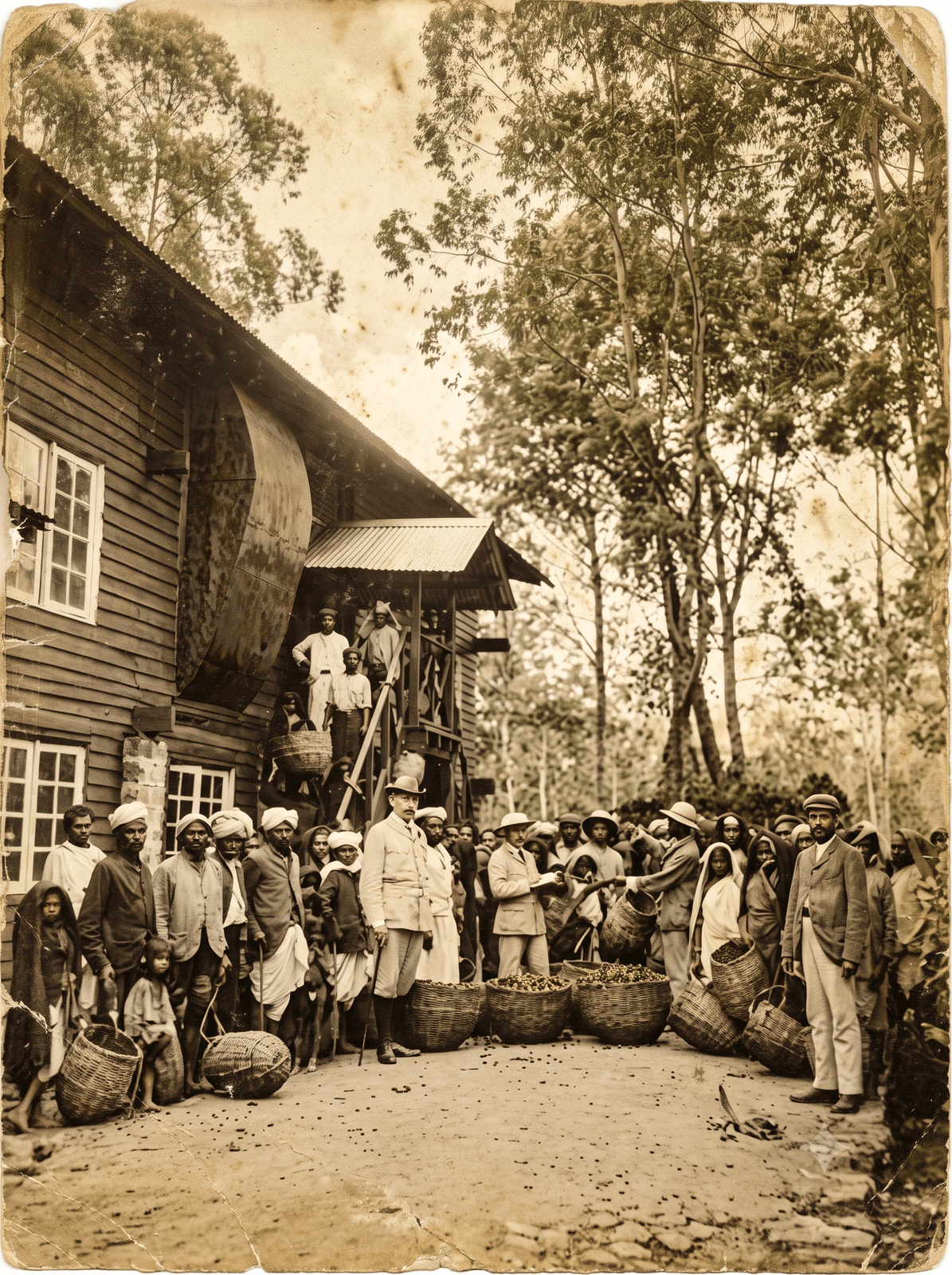 Historical Ceylon tea harvest at Loolecondera estate